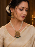 Ankuna Lakshmi Temple Pearl Necklace Set with Jhumka Earrings for Women | Antique Gold Finish