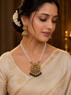 Ankuna Lakshmi Temple Pearl Necklace Set with Jhumka Earrings for Women | Antique Gold Finish