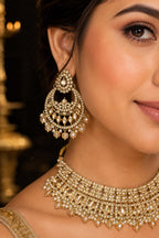 Ankuna Diamond Finish Bridal Choker Necklace Set with Earrings & Maang Tikka for Women