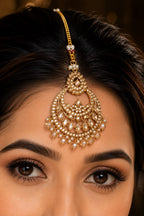 Ankuna Diamond Finish Bridal Choker Necklace Set with Earrings & Maang Tikka for Women