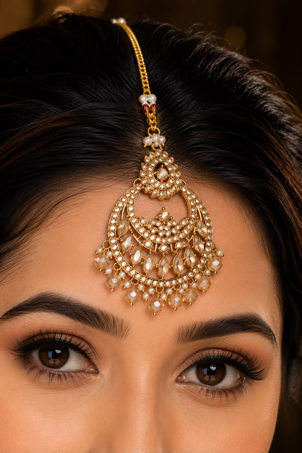 Ankuna Diamond Finish Bridal Choker Necklace Set with Earrings & Maang Tikka for Women