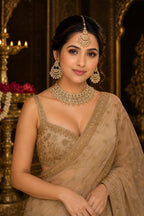 Ankuna Diamond Finish Bridal Choker Necklace Set with Earrings & Maang Tikka for Women