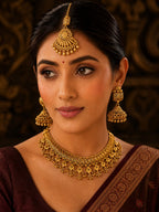 Ankuna Antique Gold Temple Choker Necklace Set for Women | Traditional Bridal Jewellery | Festive Wedding Necklace Set
