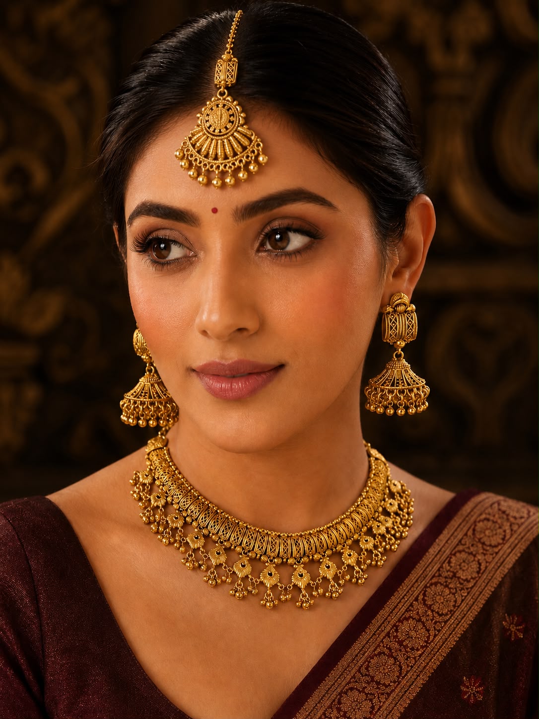Ankuna Antique Gold Temple Choker Necklace Set for Women | Traditional Bridal Jewellery | Festive Wedding Necklace Set