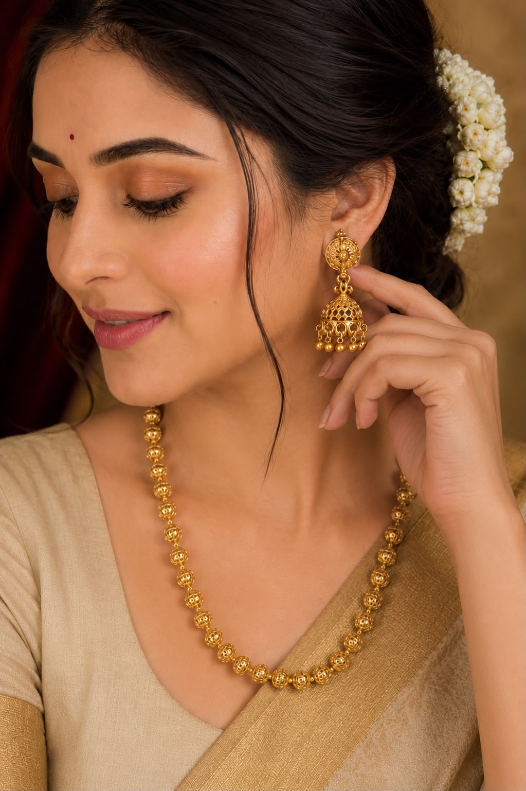 Ankuna Antique Gold Beaded Haram Necklace Set for Women | Traditional Temple Jewellery | Elegant Ethnic Wedding Necklace