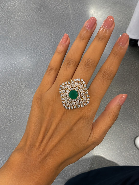 Emerald Green Stone Crystal Statement Ring