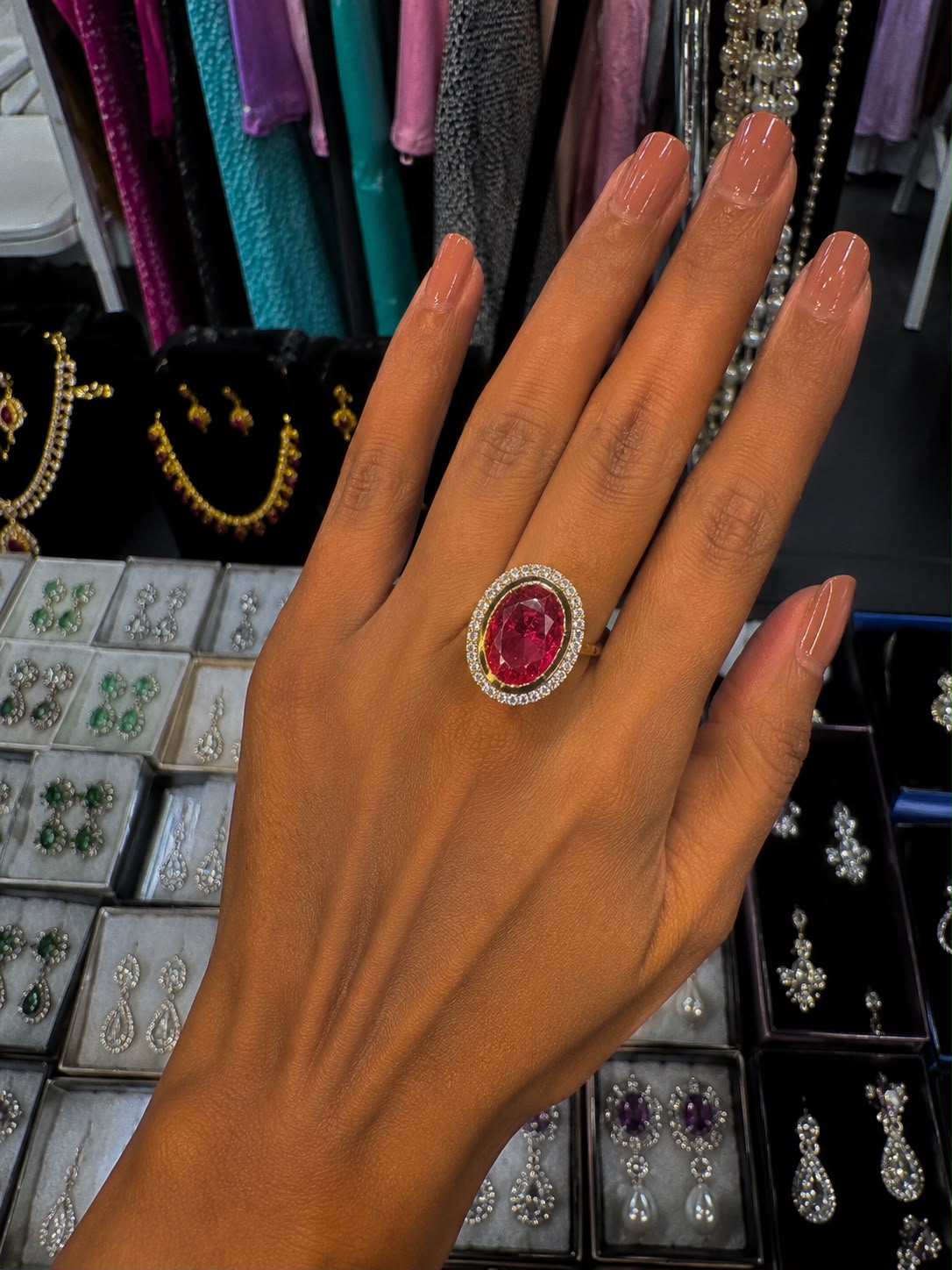 Gold Plated Oval Ruby Statement Ring