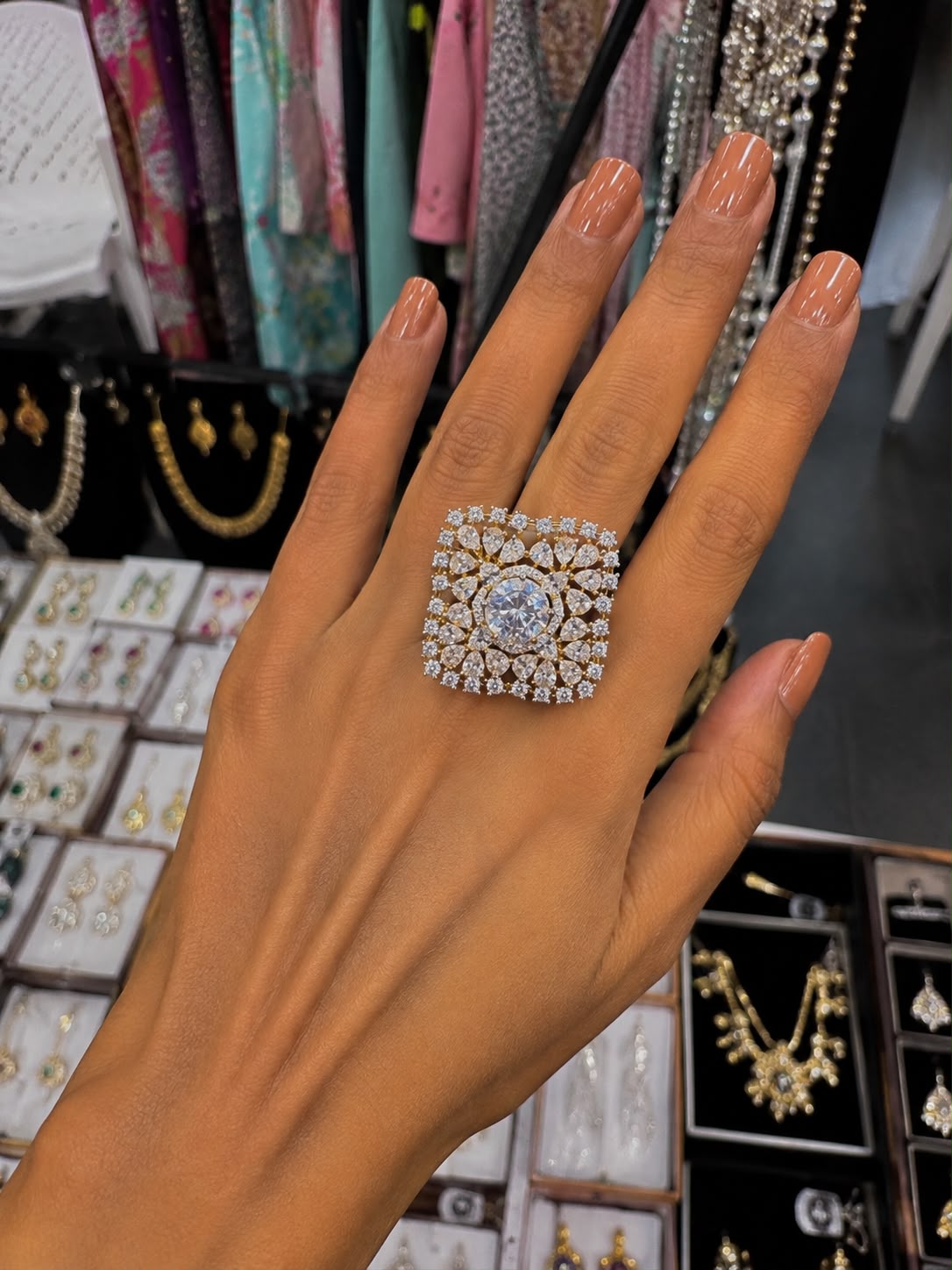 Regal Square Crystal Cocktail Ring