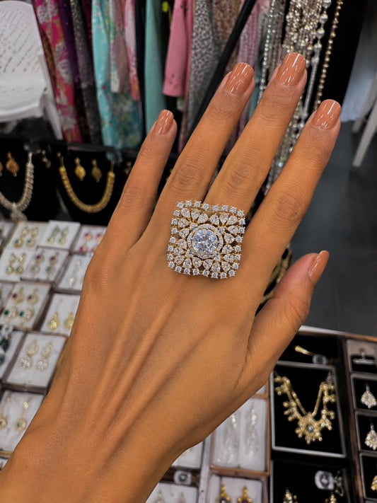 Regal Square Crystal Cocktail Ring