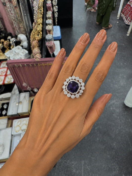 Royal Purple Crystal Statement Ring