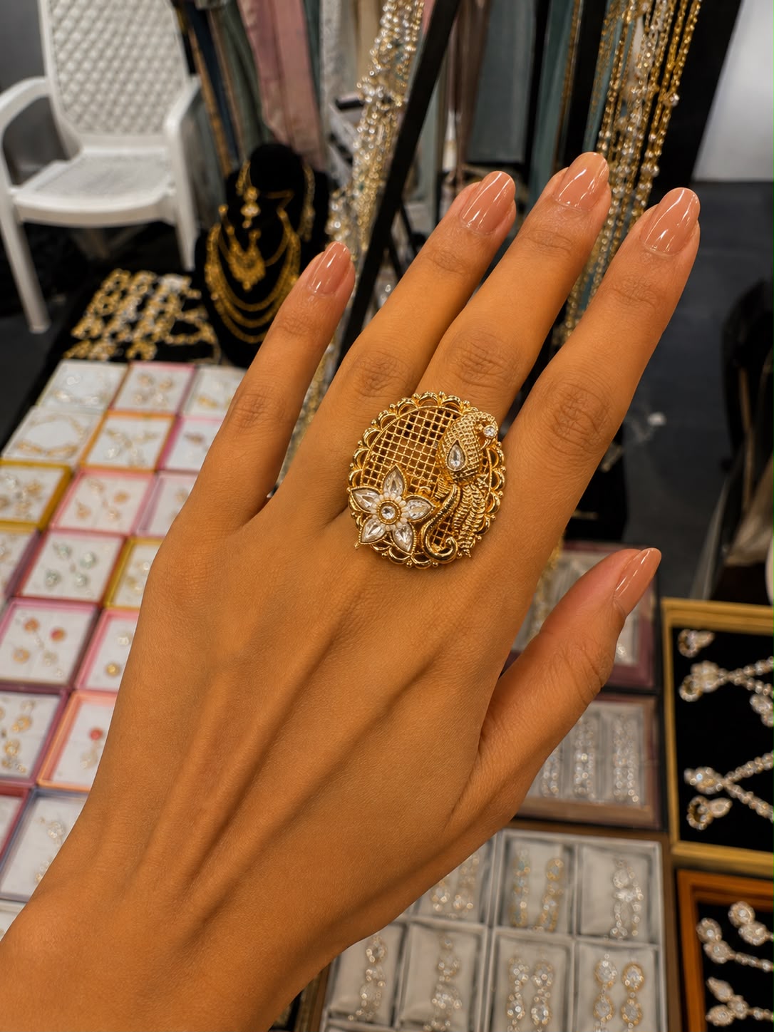 Royal Peacock Floral Crystal Ring