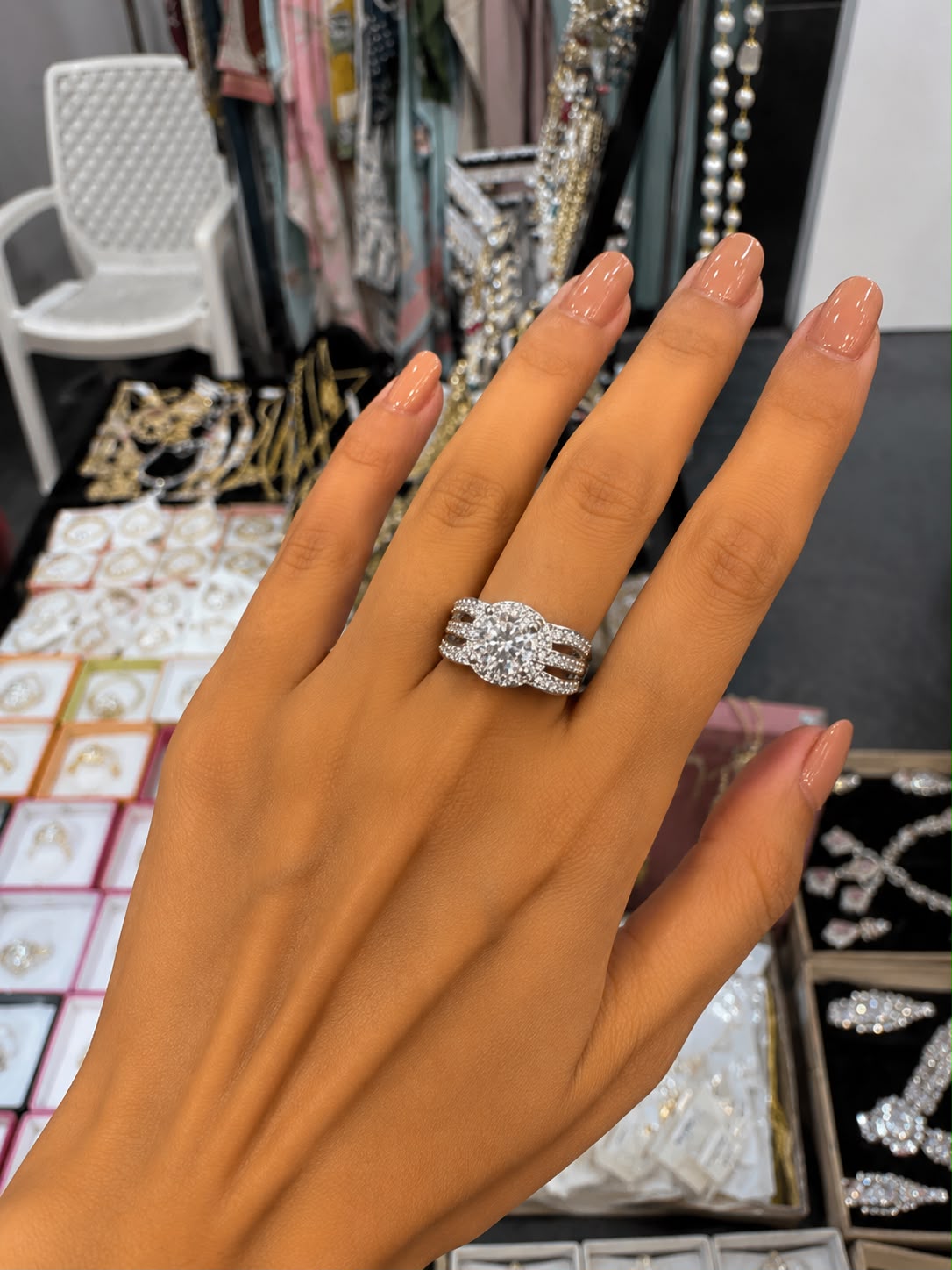 Silver Crystal Double-Band Statement Ring