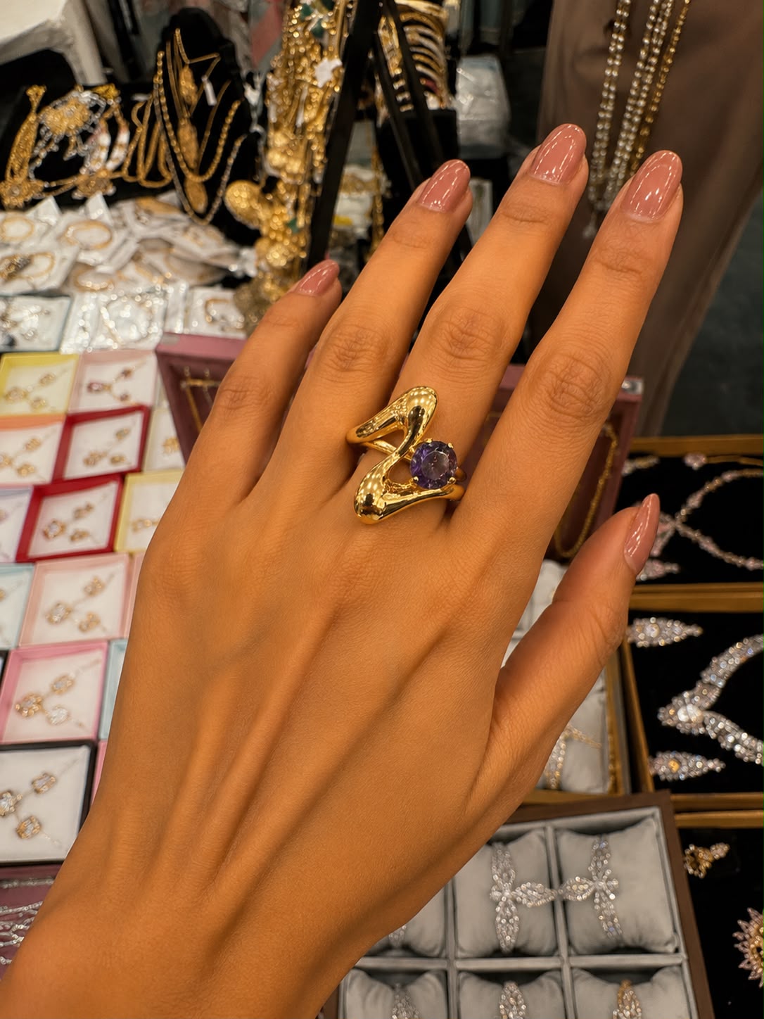 Royal Purple Swan Statement Ring