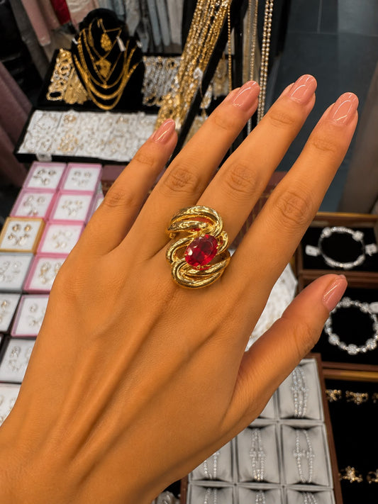Ruby Swirl Gold Statement Ring