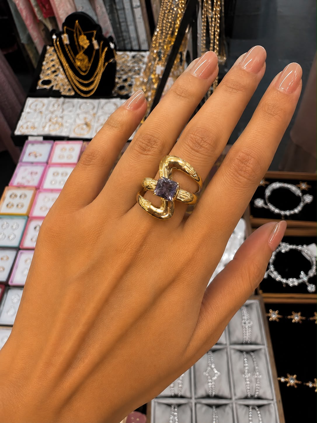 Amethyst Gold Loop Statement Ring