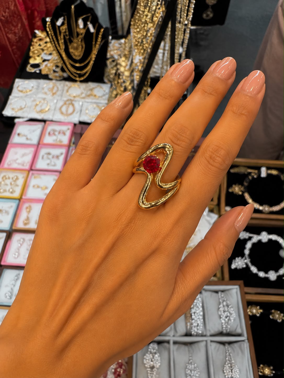 Anti Tarnish Ruby Infinity Loop Statement Ring