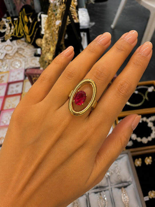 Anti Tarnish Gold Red Gemstone Double Ring Design