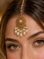 Ankuna Pearl Layered Choker Set with Jhumka Earrings & Maang Tikka