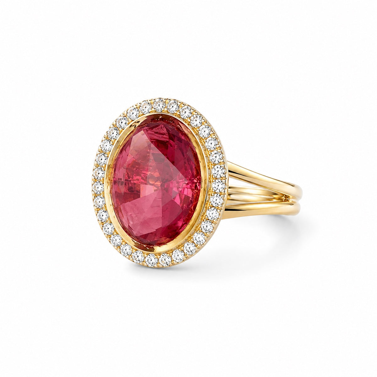 Gold-plated oval ruby statement ring