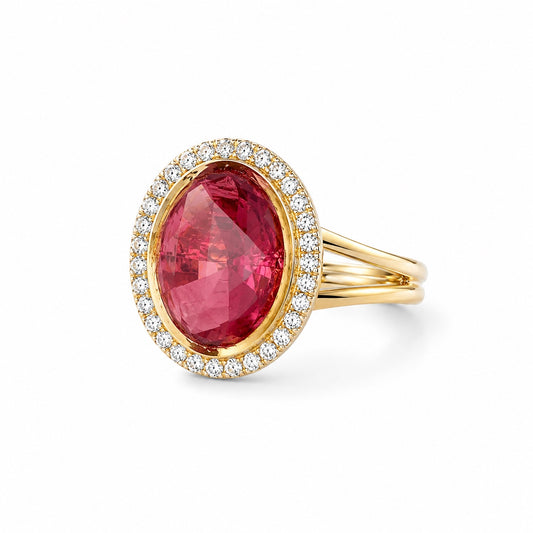Gold-plated oval ruby statement ring