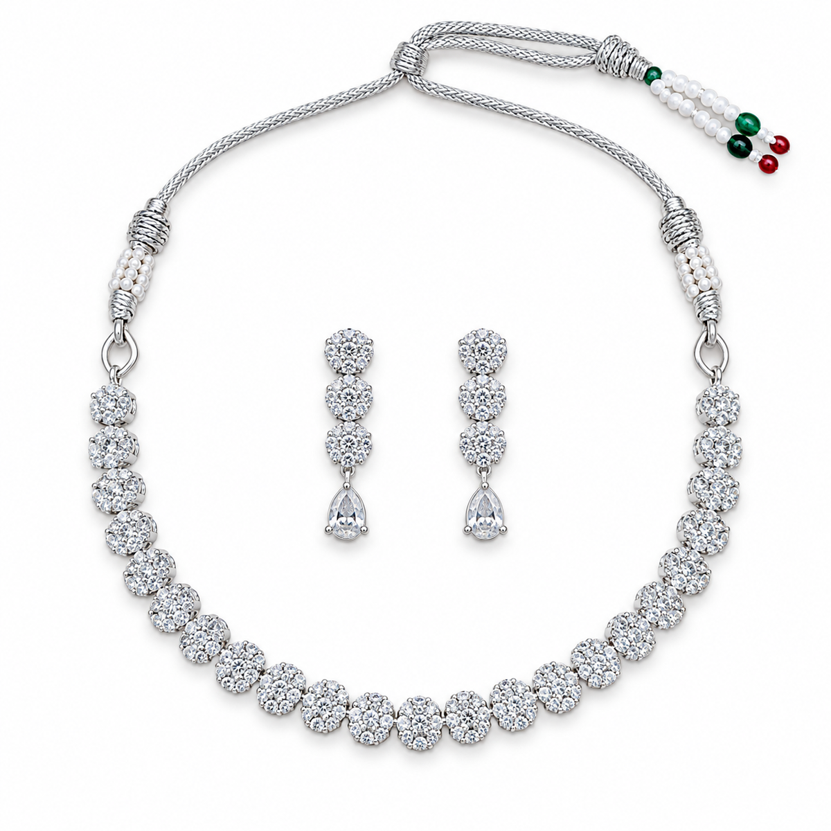 Crystal Bead Necklace Set with Drop Earrings for Women