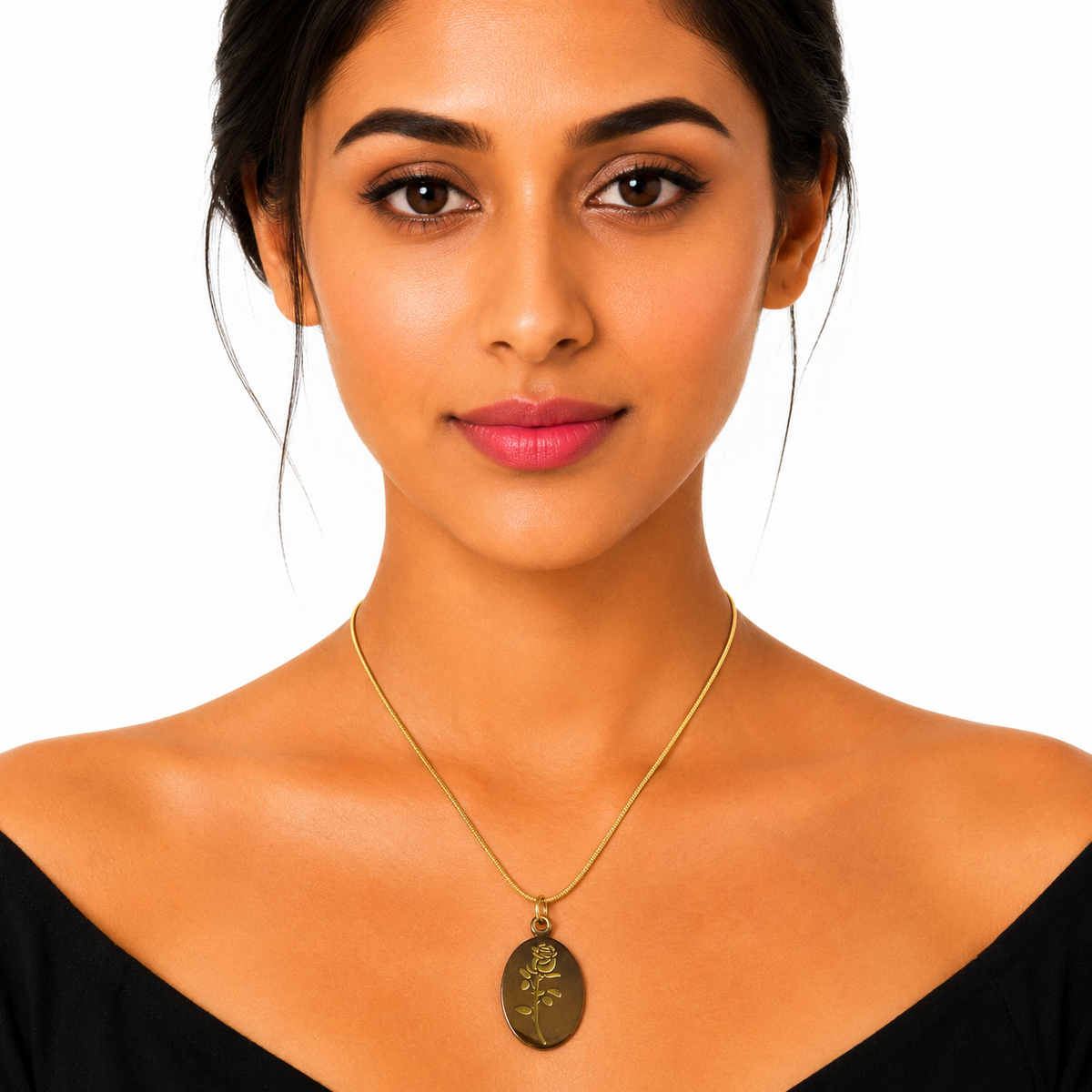 Anti Tarnish Gold Plated Rose Pendant Necklace for Women