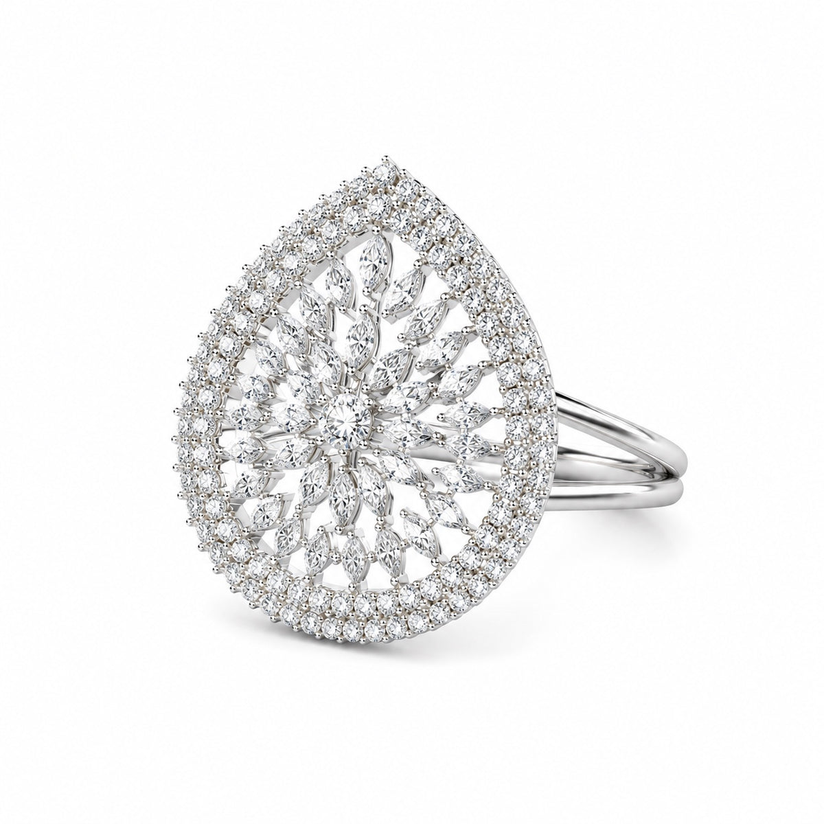 Silver-tone crystal teardrop statement ring
