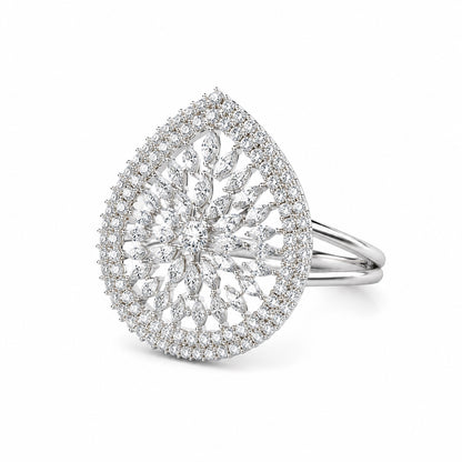 Silver-tone crystal teardrop statement ring