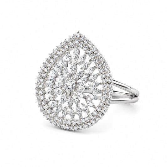 Silver-tone crystal teardrop statement ring
