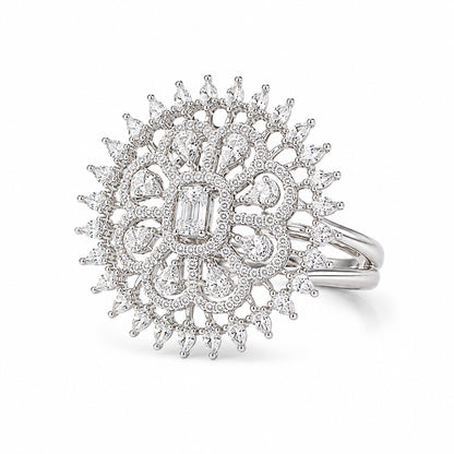Silver-tone floral crystal statement ring