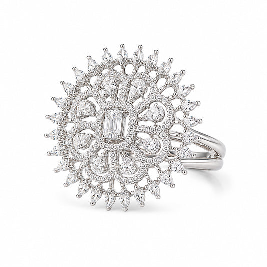 Silver-tone floral crystal statement ring