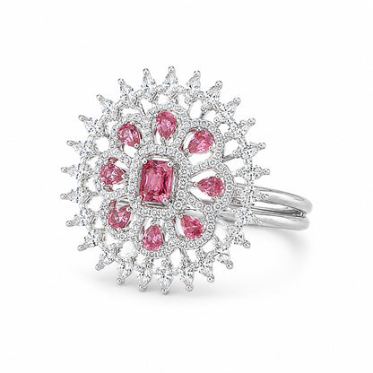 Silver-tone pink stone crystal statement ring